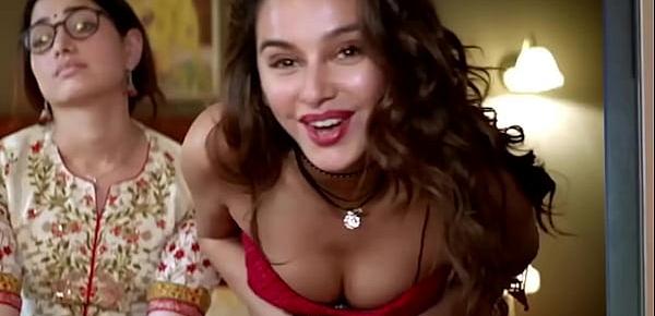  (Edit zoom slow motion) Indian actress Kajal Aggarwal hot bouncing boobs pressed by Elli AvrRam in Paris Paris   Shibani Dandekar big bending cleavage